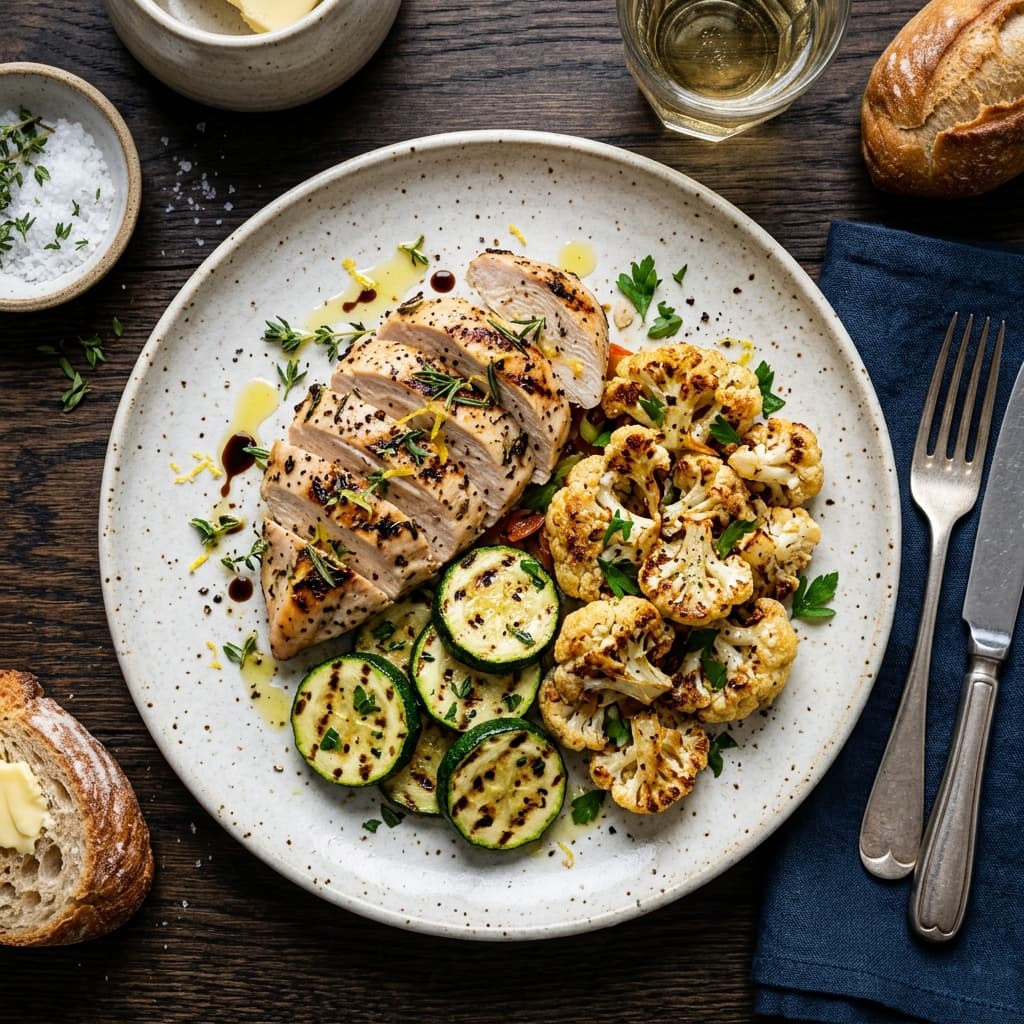 Grilled Chicken & Zucchini Roasted Cauliflower
