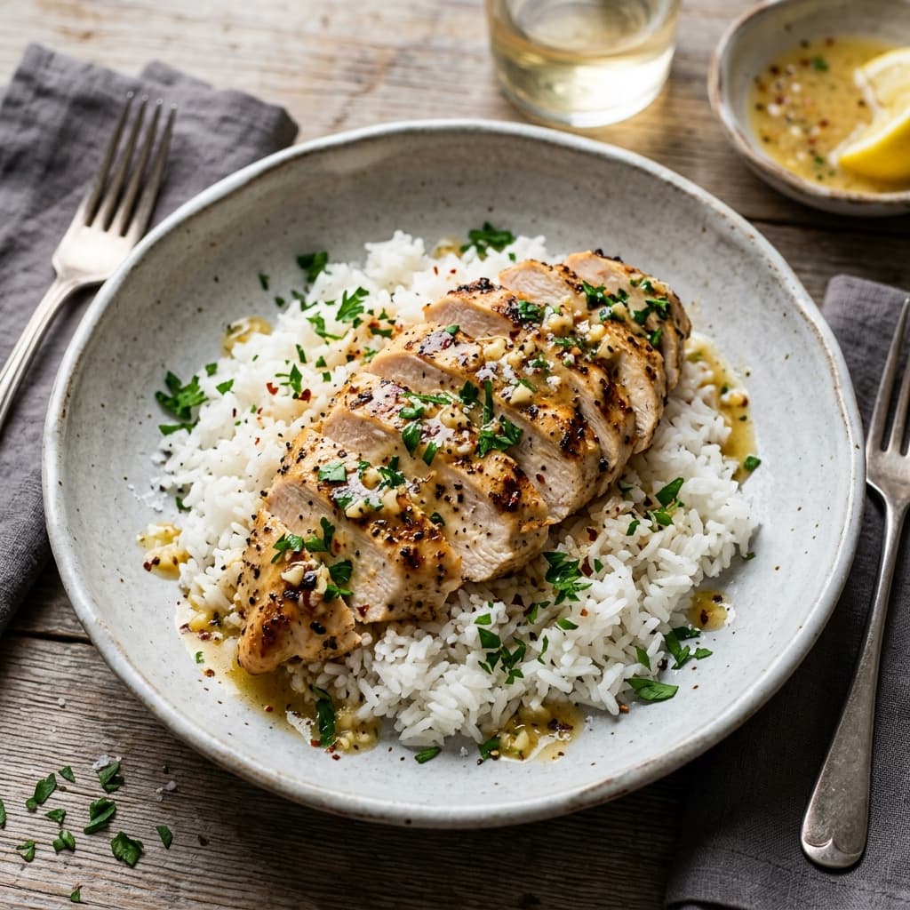 Lemon Butter Garlic Chicken with Rice